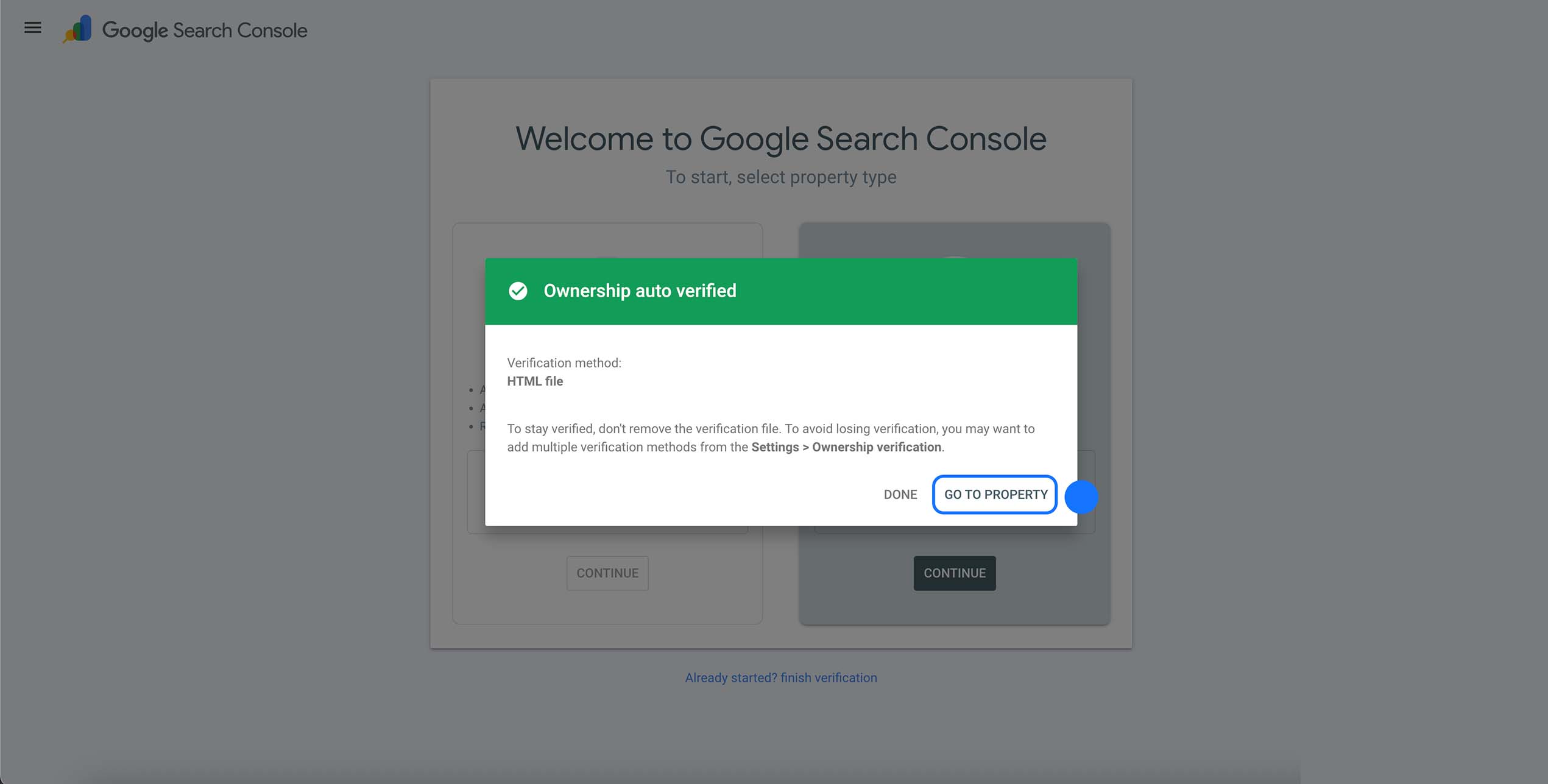 Validation automatique de la propriété dans Google Search Console après vérification HTML