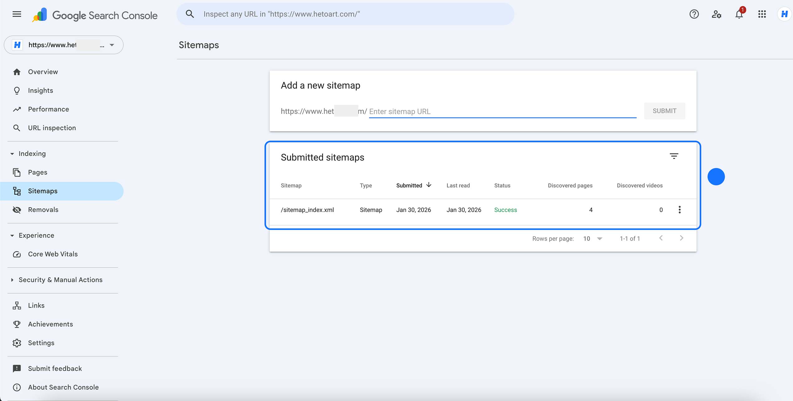 Sitemap XML soumis et validé avec succès dans Google Search Console