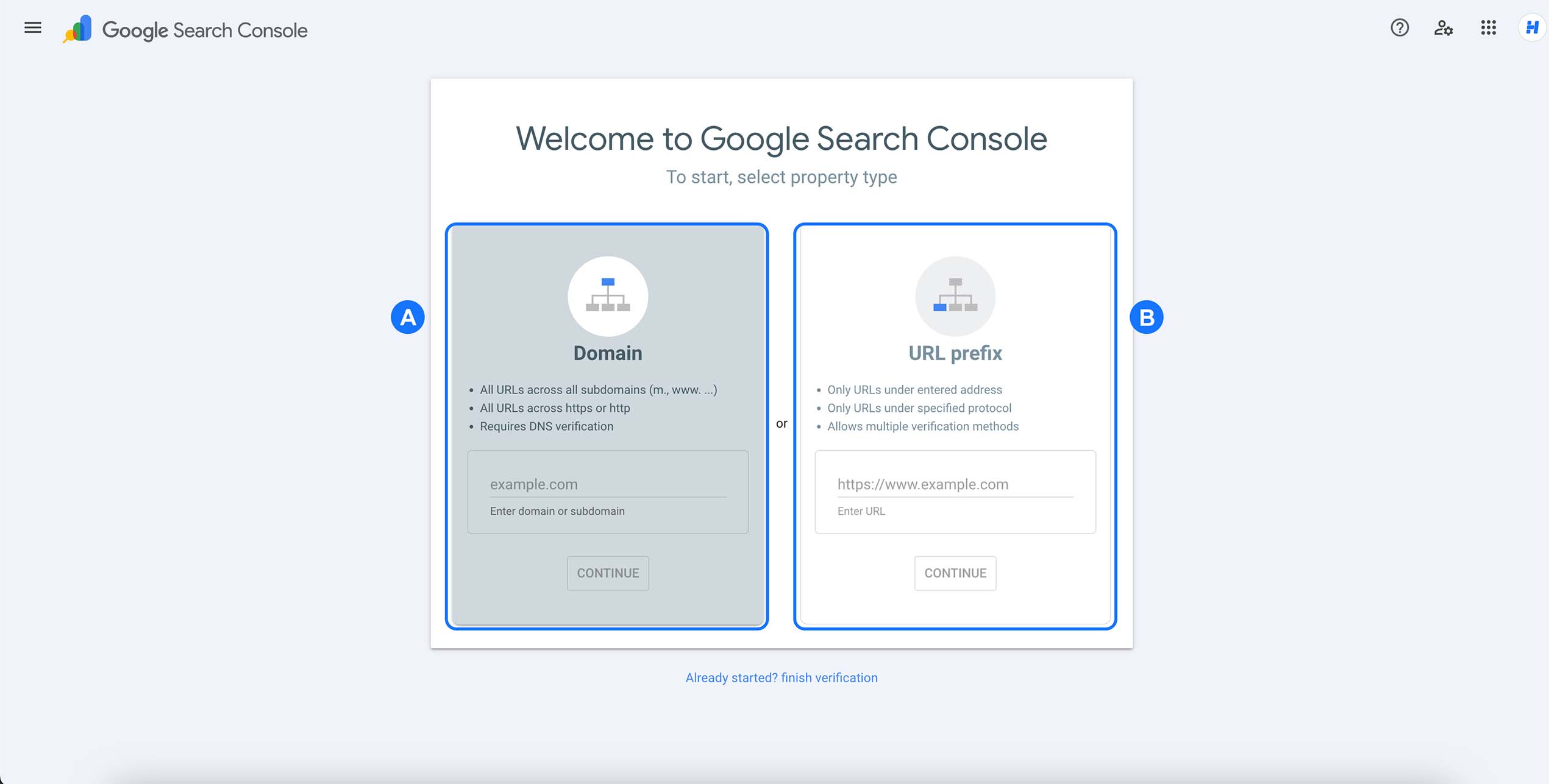 Choix entre propriété Domaine et Préfixe d’URL dans Google Search Console