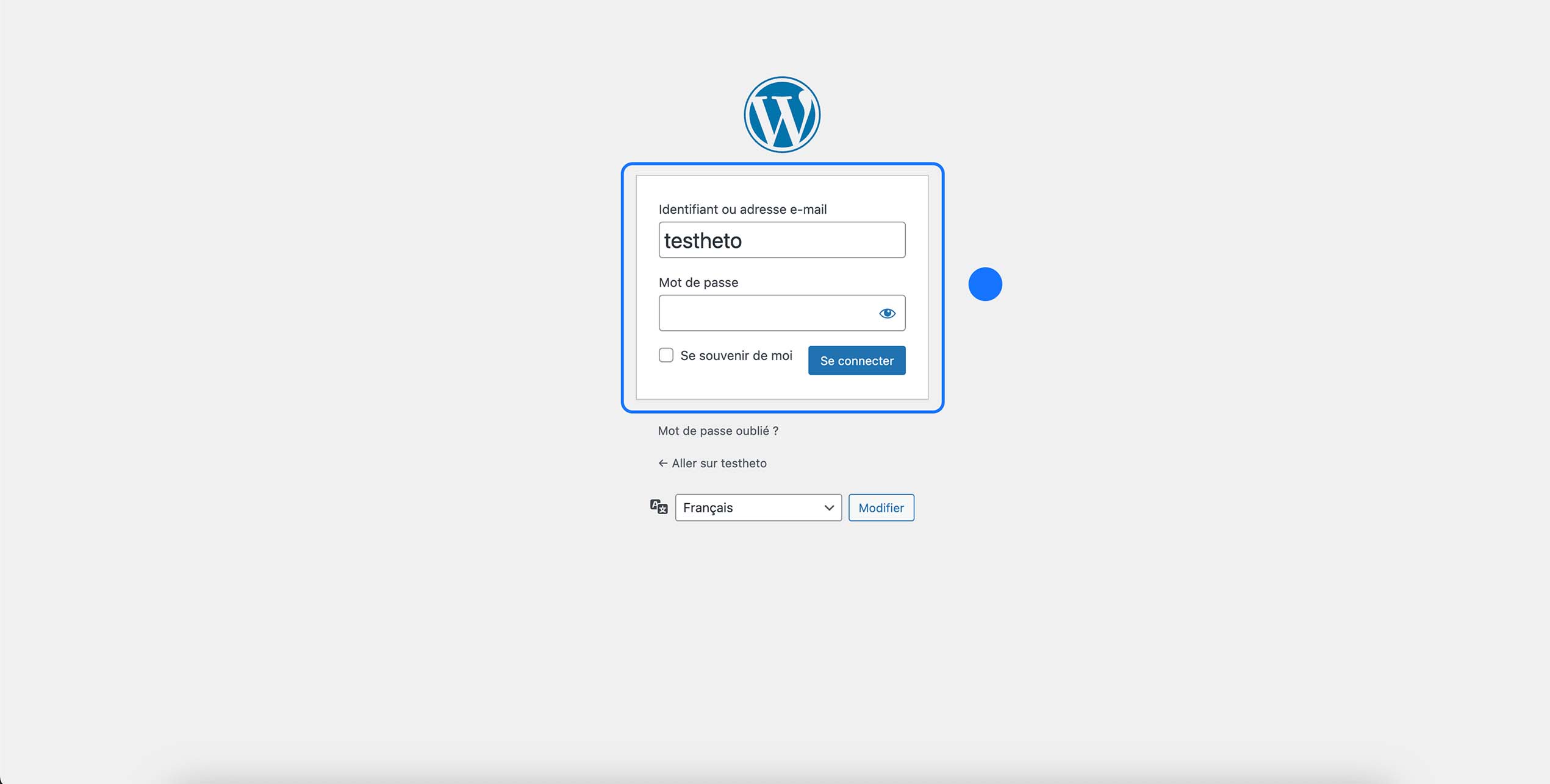 Écran de connexion à l’administration WordPress