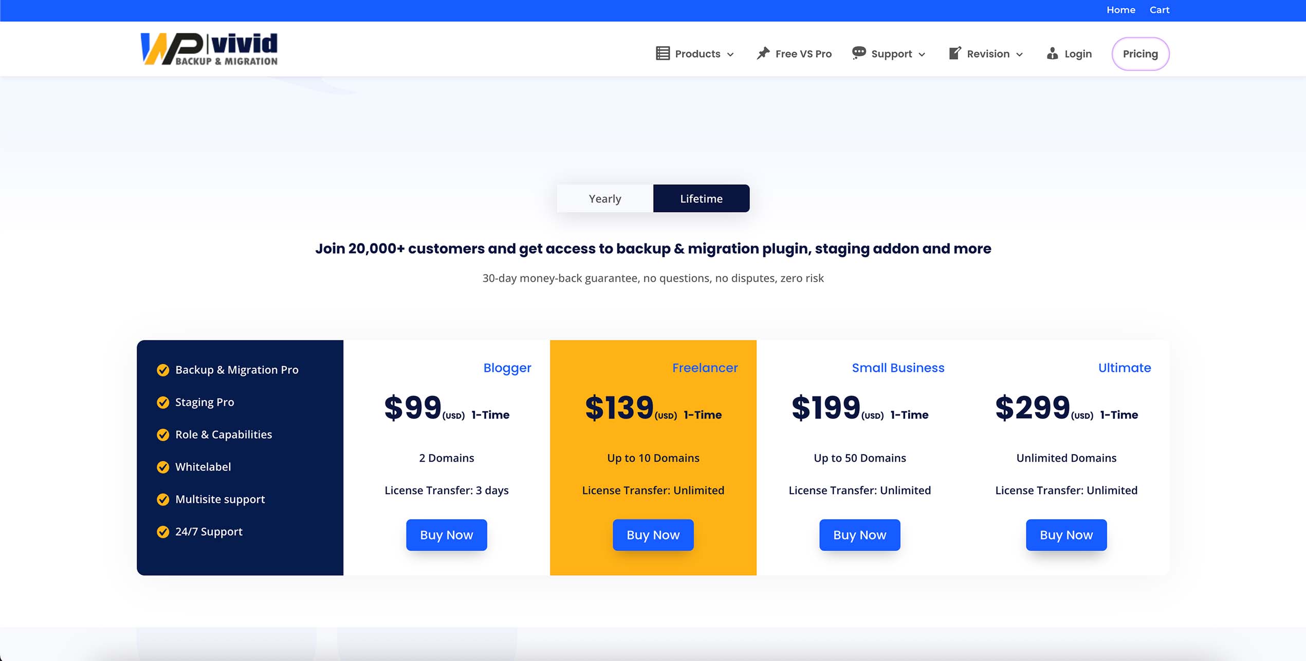 Tarifs WPvivid Backup Pro – licences Lifetime pour sauvegarde et migration WordPress