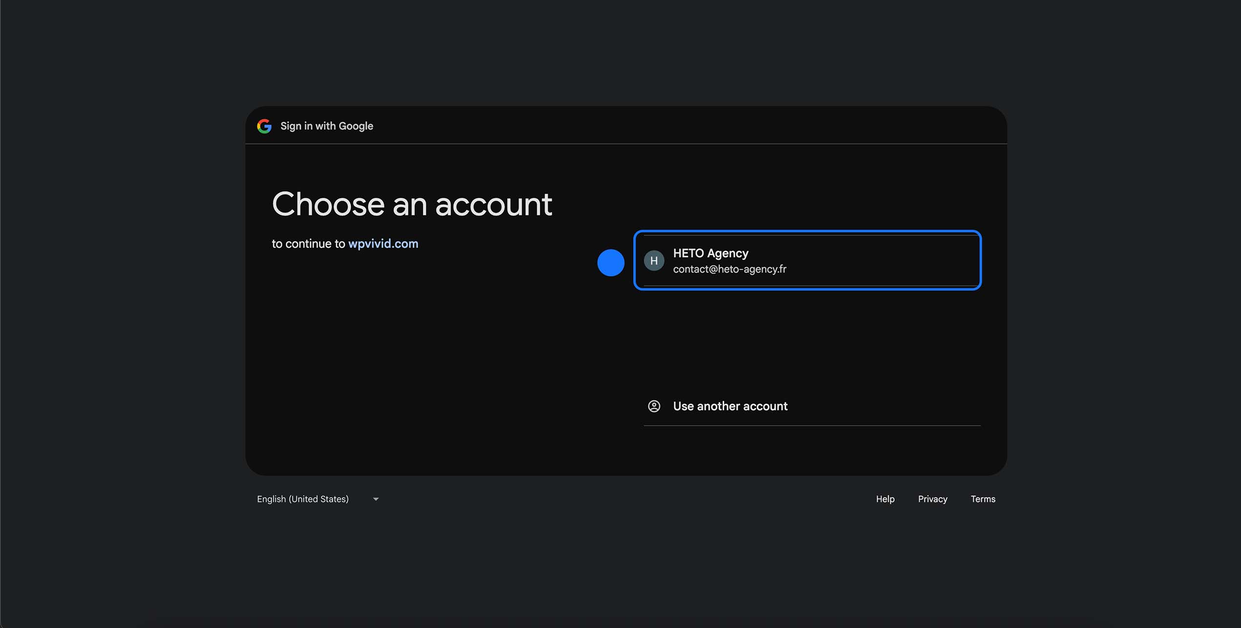 Sélection du compte Google pour connecter WPvivid Backup à Google Drive