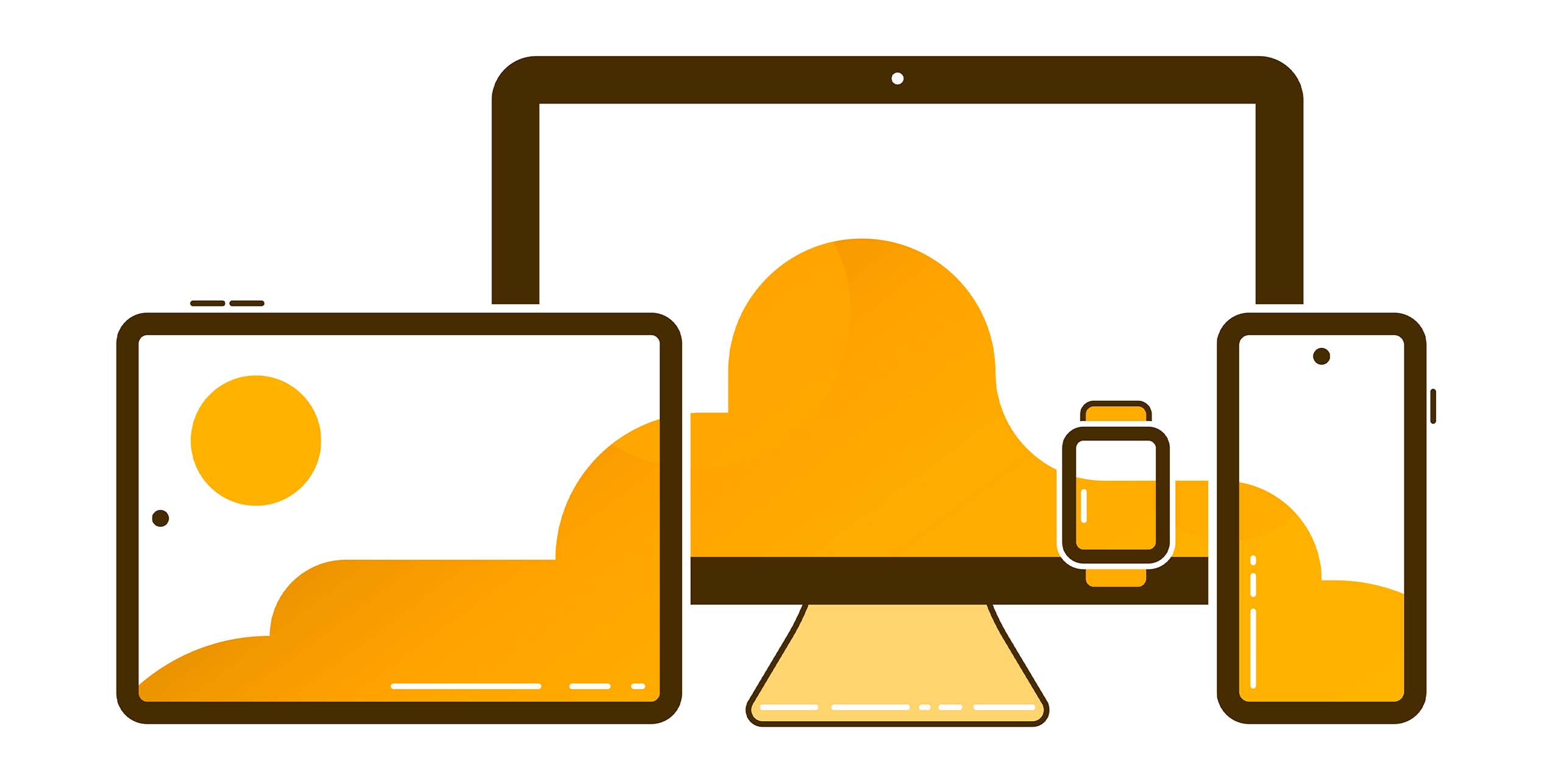 Illustration du responsive design montrant un site WordPress affiché sur ordinateur, tablette et smartphone via le cloud