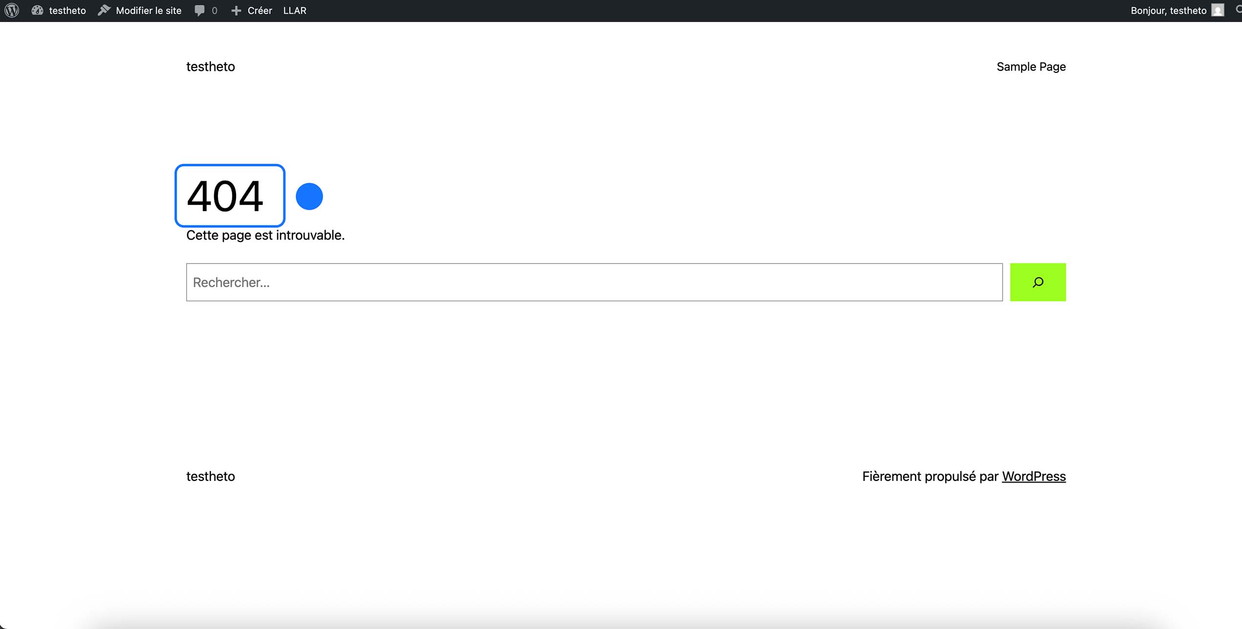 Page d’erreur 404 dans WordPress indiquant que la page est introuvable.