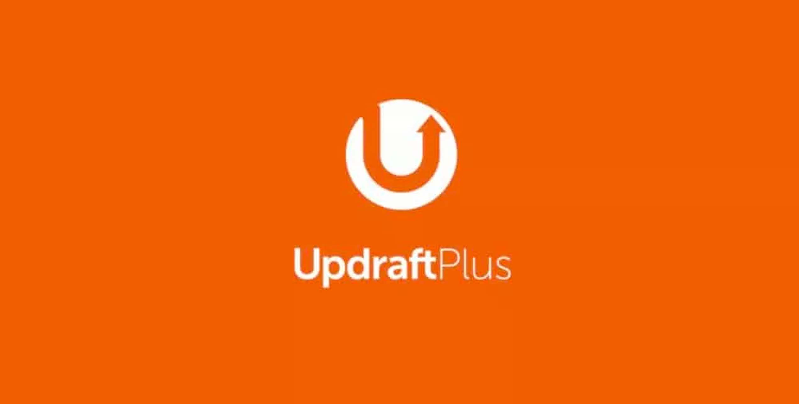 Logo UpdraftPlus orange avec flèche circulaire – plugin WordPress de sauvegarde et restauration automatique.